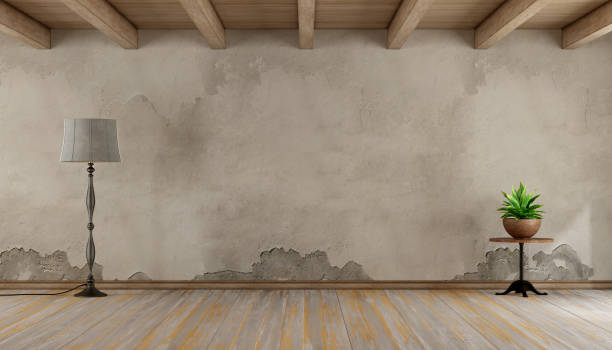 Empty grunge room Empty grunge room with old wall hardwood floor and wooden ceiling - 3d rendering
 humidity stock pictures, royalty-free photos & images