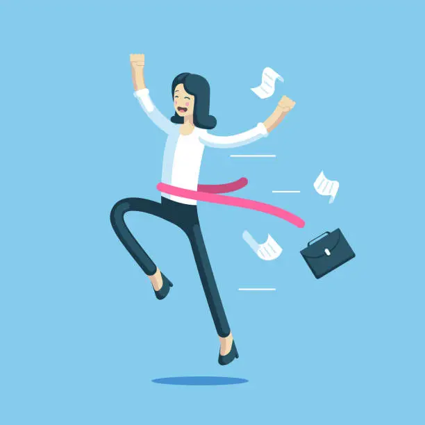 Vector illustration of Businesswoman and finish line