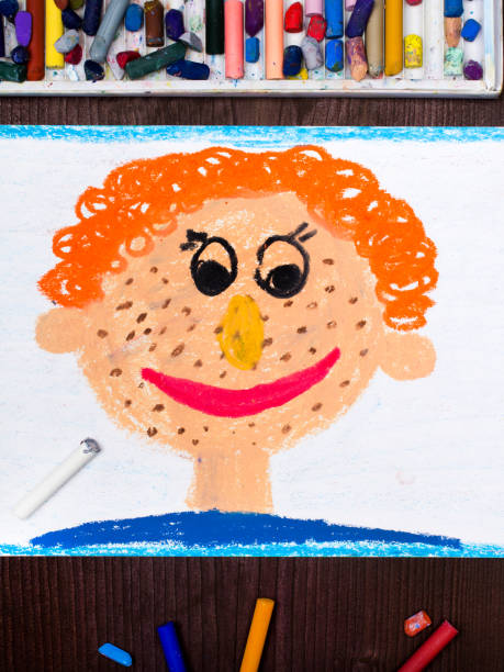istock Colorful drawing: Smiling ginger hair boy with freckles, 872160170