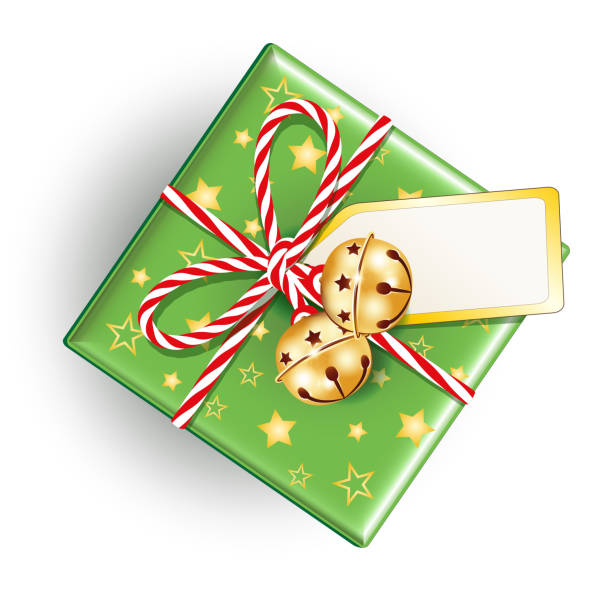 크리스마스 레드-화이트 코드 문자열, 카드와 징 글 벨, 선물 크리스마스 선물 쿠폰 - bell jingle christmas music stock illustrations