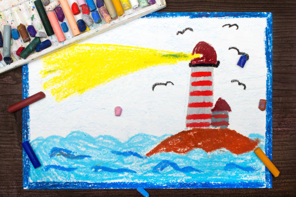 istock Colorful drawing: lighthouse on the sea 872163532
