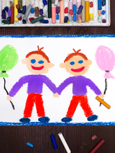 istock Colorful drawing: Smiling twin brothers 872163920