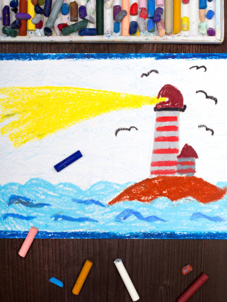 istock Colorful drawing: lighthouse on the sea 872169744