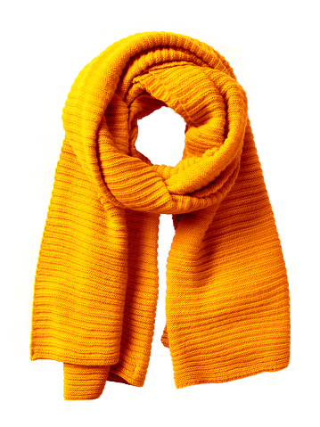 Isolated orange handmade knitted winter scarf
