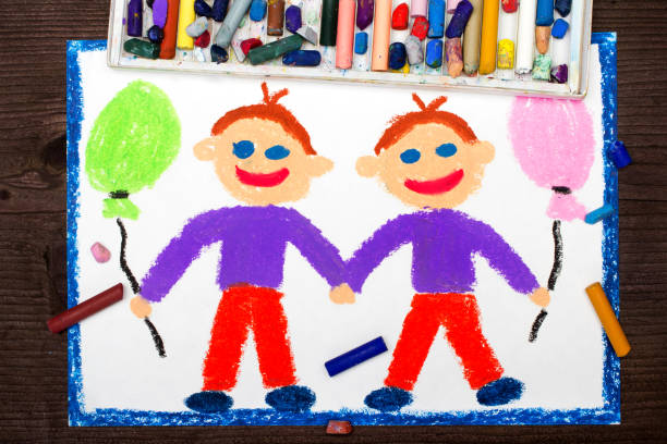 istock Colorful drawing: Smiling twin brothers 872174452