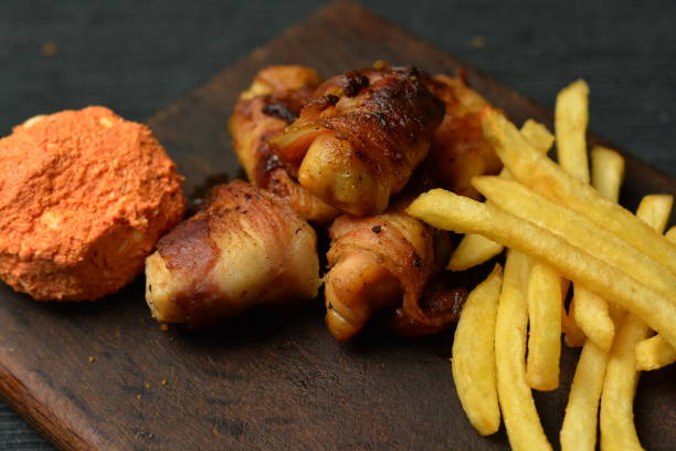 istock Kebab Rolled in Bacon with Fries 872189866