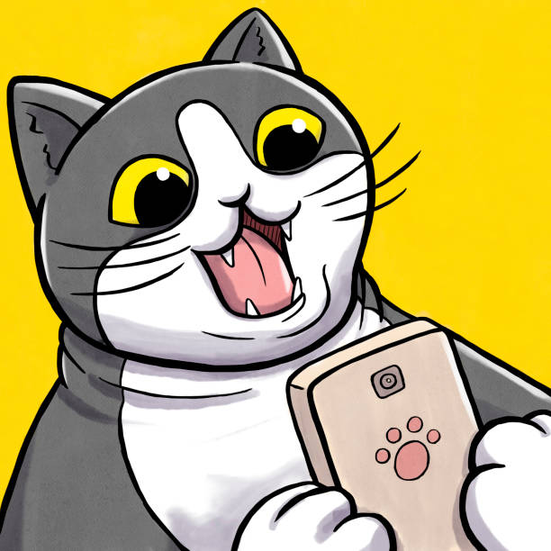 überrascht katze smartphone betrachten - domestic cat audio stock-grafiken, -clipart, -cartoons und -symbole