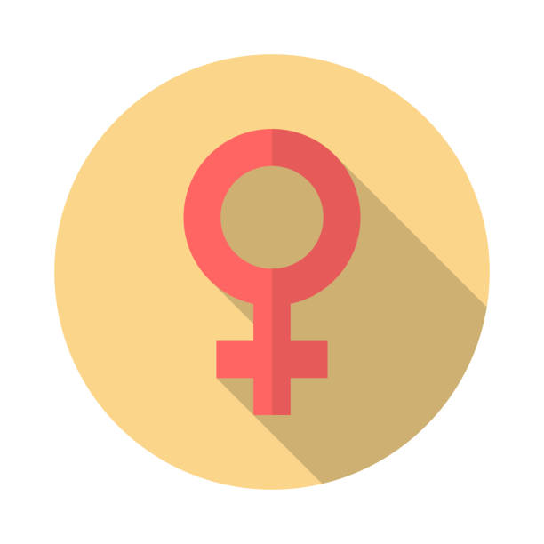 ikona koła symbolu płci żeńskiej z długim cieniem. płaski styl projektowania. - religious icon interface icons globe symbol stock illustrations