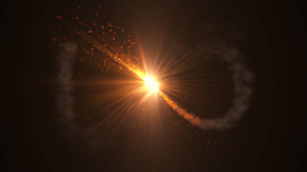 Fire comet flying. Shining lights in motion with small particles.