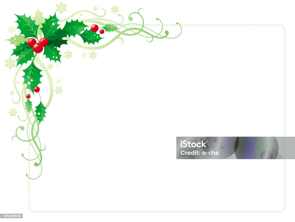 Merry Christmas and Happy new Year corner horizontal border banner with holly berry leafs. Isolated on white background. Abstract poster, greeting card design template. Vector illustration Christmas stock vector