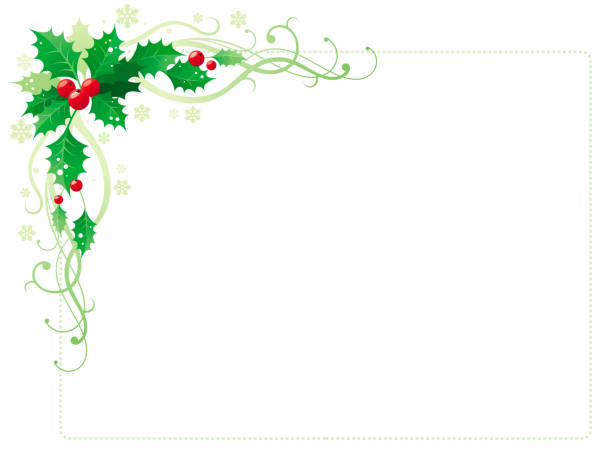 Merry Christmas and Happy new Year corner horizontal border banner with holly berry leafs. Isolated on white background. Abstract poster, greeting card design template. Vector illustration Merry Christmas and Happy new Year corner horizontal border banner with holly berry leafs. Isolated on white background. Abstract poster, greeting card design template. Vector illustration snowflake shape clipart stock illustrations