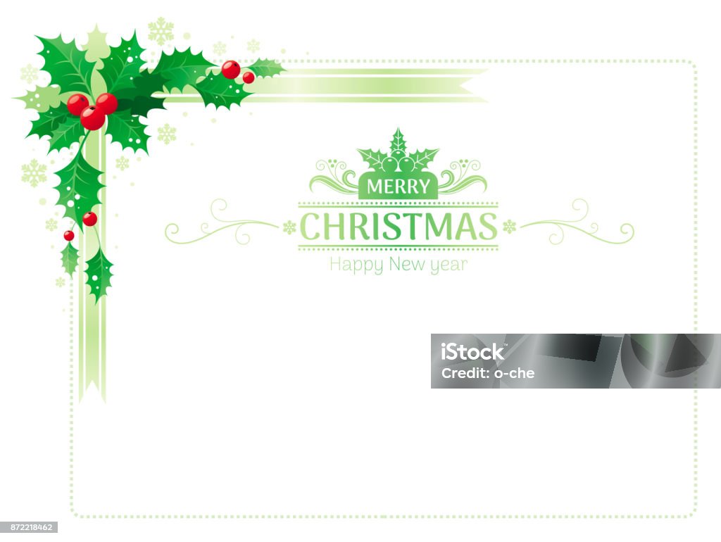 Merry Christmas and Happy new Year corner border frame with holly berry leafs. Text lettering symbol. Isolated on white background. Abstract poster, greeting card design template. Vector illustration Christmas stock vector