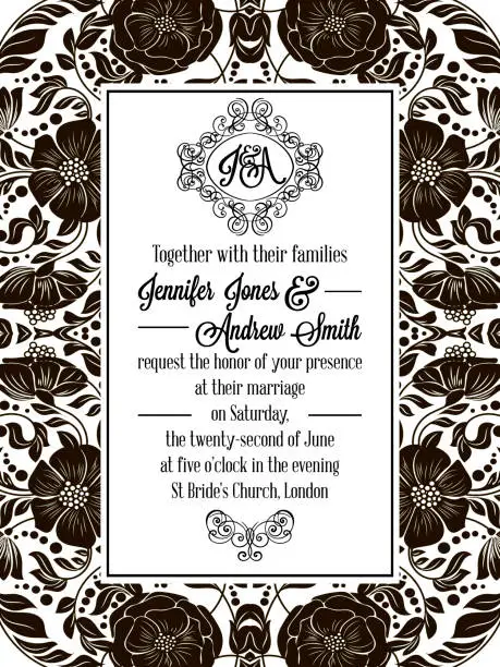 Vector illustration of Vintage baroque style wedding invitation card