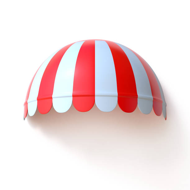 istock Red and white striped awning on store front 3d illstration 872221564