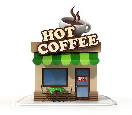 Coffee shop on a white background 3d rendering