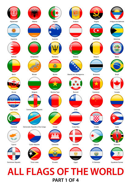 alle flaggen der welt. vektor runde symbolsammlung - barbados flag illustrations stock-grafiken, -clipart, -cartoons und -symbole