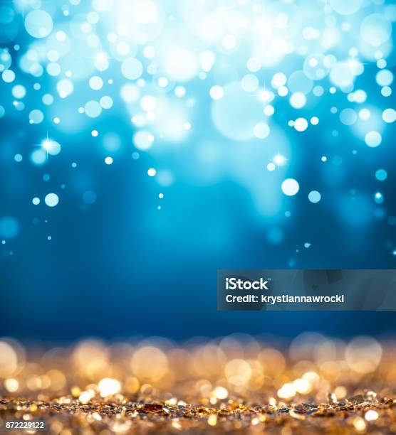 Magic Gold And Blue Glitter Stock Photo - Download Image Now - Backgrounds, Anniversary, Gold - Metal