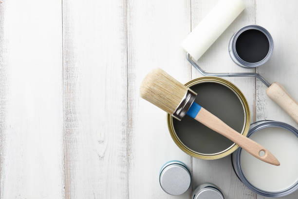 istock Different painting supplies on white wooden table 872231922