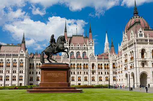 Monument to Rakoczi at the Hungarian Parliament in Budapest. Francis II Rakoczi  was a Hungarian nobleman and leader of the Hungarian uprising against the Habsburgs in 1703-11 as the prince of the Estates Confederated for Liberty of the Kingdom of Hungary.