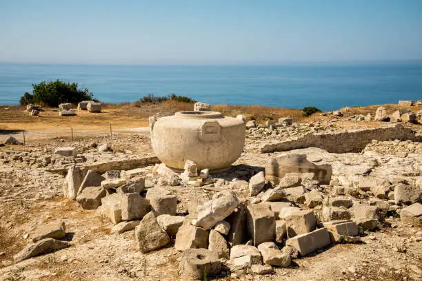 Photo of A large stone vase in ancient Acropolis site in Limassol, Cyprus