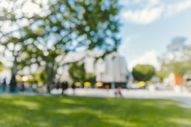 College University Campus OUT OF FOCUS Background Defocused image of or high school or university campus on sunny autumn day. campus stock pictures, royalty-free photos & images