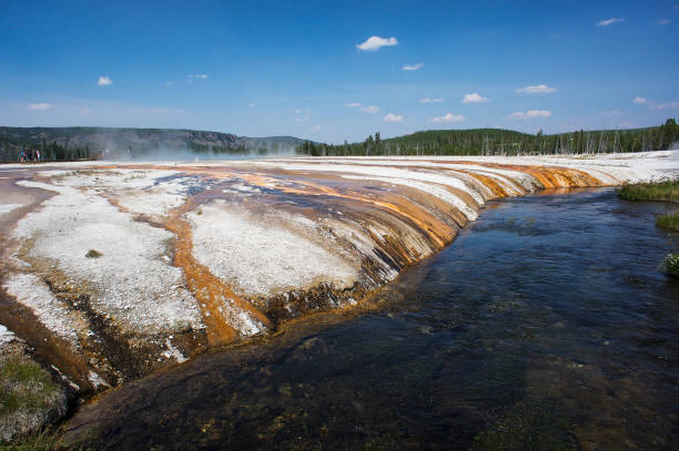 istock Geyser steam rising beside river in Yellowstone 872267456
