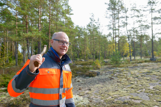 istock Mature handsome man working and felling trees in the forest 872278948