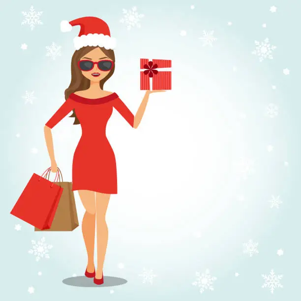 Vector illustration of Christmas shopping