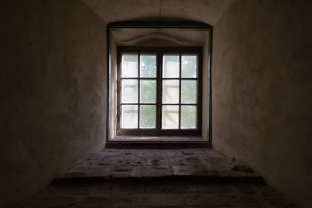 istock Closed vintage window cemented on brick wall with natural view and sunlight streaming in 872284562