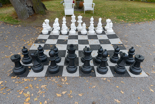 Big chess board outdoors in public park at Stockholm Sweden Horizontal Shot