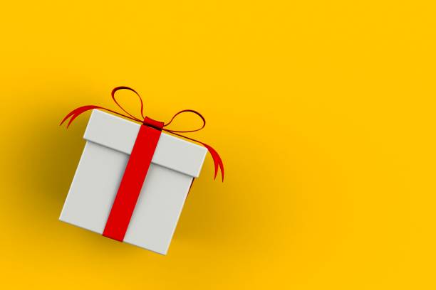istock Christmas and New Year's Day ,red white gift box isolated on yellow background, 3D rendering 872288954