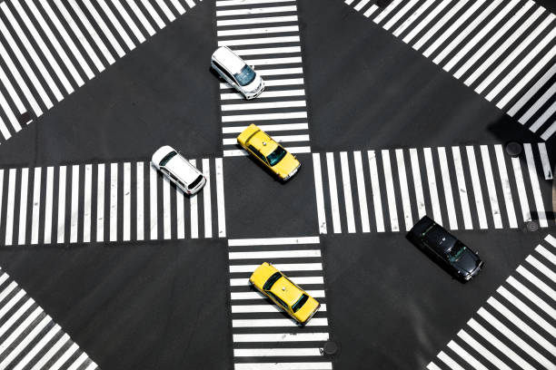 Look at the crosswalk of the scrambled intersection from above