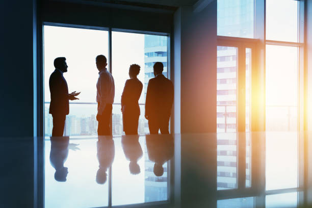 Group business people big window office concept