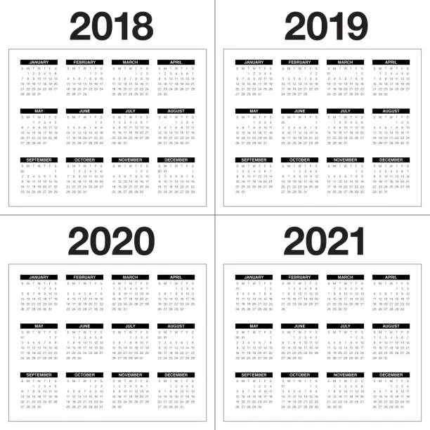 Vector illustration of Year 2018 2019 2020 2021 calendar vector design template