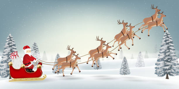 istock santa claus reindeer on christmas winter forest 872305006