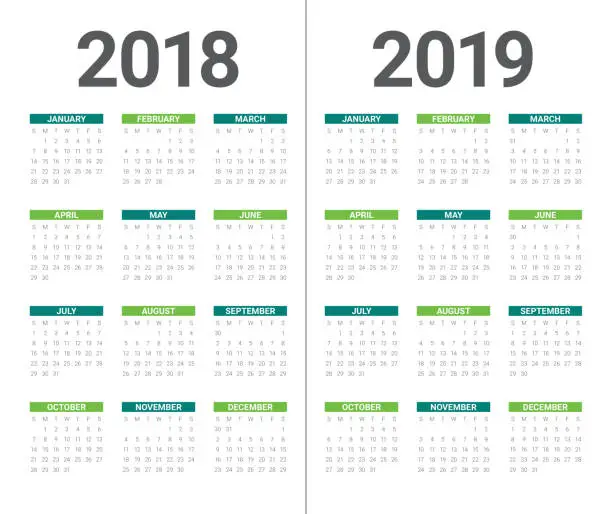 Vector illustration of Year 2018 2019 calendar vector design template,