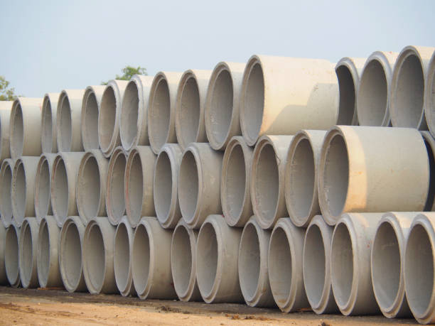 istock Large concrete pipe Stacked In the open for storage. For big construction 872309564