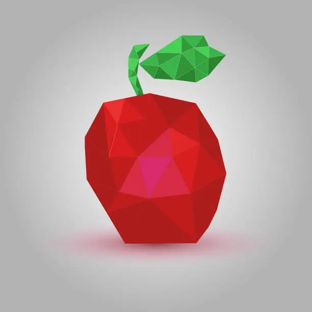 Vector illustration of vector low poly illustration of a red apple on a grey background