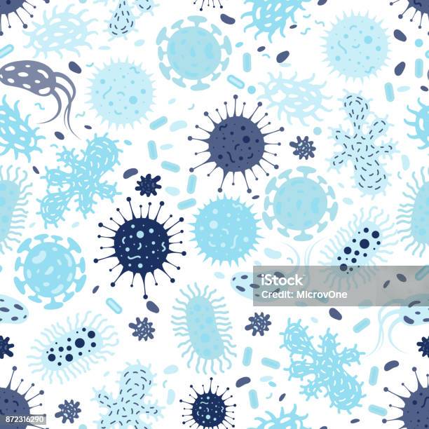 Ilustración de Textura Transparente Con Bacterias Y Gérmenes Patrón De Vector y más Vectores Libres de Derechos de Virus