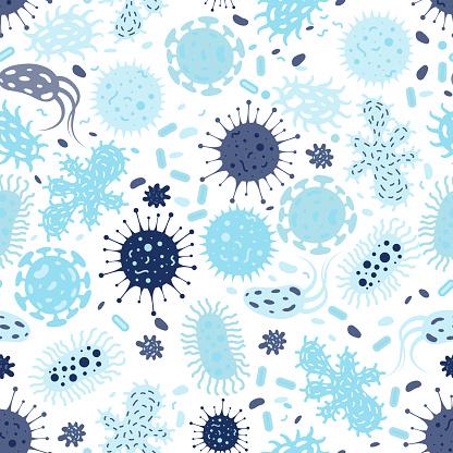 Seamless texture with bacterias and germs. Vector pattern