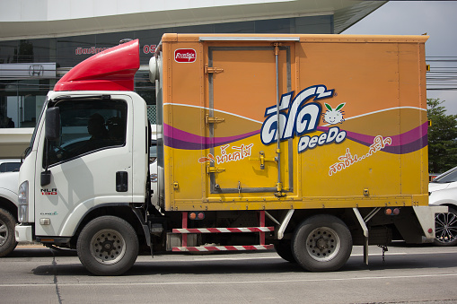 Chiang mai, Thailand - October 14, 2017: Container Truck of  Food Star Company. Photo at road no.121 about 8 km from downtown Chiangmai, thailand.