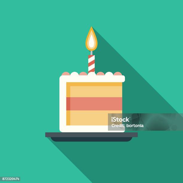 Birthday Cake Flat Design Party Icon With Side Shadow Stock Illustration - Download Image Now