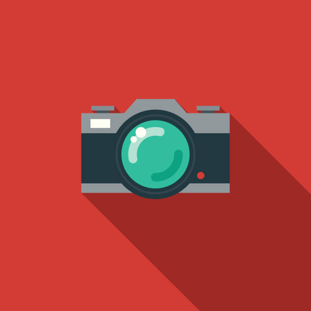 Camera Flat Design Party Icon with Side Shadow A flat design styled business icon with a long side shadow. Color swatches are global so it’s easy to edit and change the colors. slr camera stock illustrations