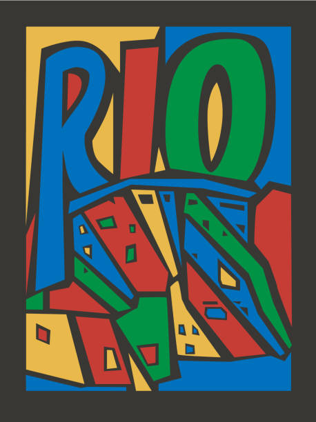 typografische vektor handgezeichneten touristische rio-city-poster - corcovado stock-grafiken, -clipart, -cartoons und -symbole