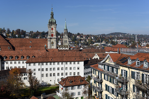 Pfaeffikon, Canton Zurich, Switzerland, April 10, 2023 Beautiful church in the center on a sunny day