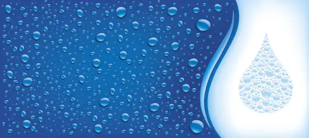 Vector illustration of Many water drops on blue background