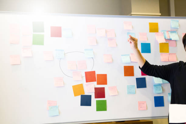 istock Asian female executive brainstorming with adhesive note 872330794