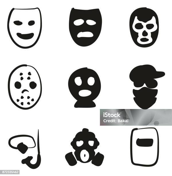 Mask Icons Freehand Fill Stock Illustration - Download Image Now - Army, Bandana, Baseball - Sport