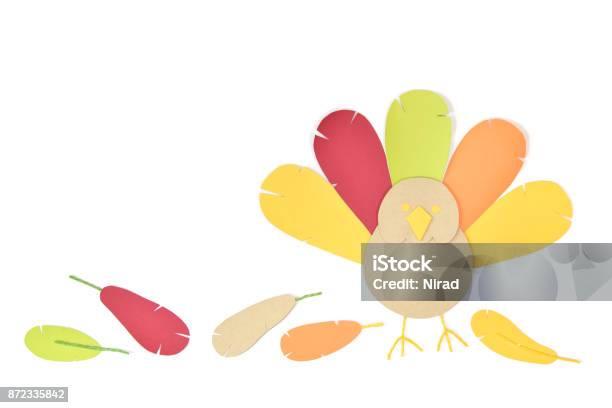 Thanksgiving Turkey Paper Cut On White Background Stock Photo - Download Image Now - Turkey - Bird, Paper, Thanksgiving - Holiday