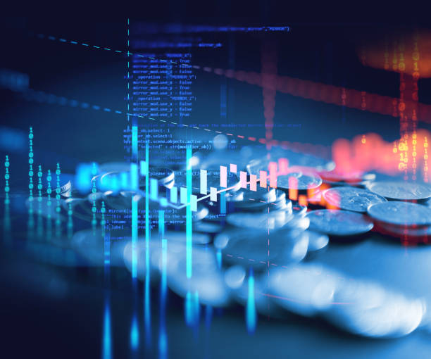 istock pile of coins on technology financial graph background. 872339164